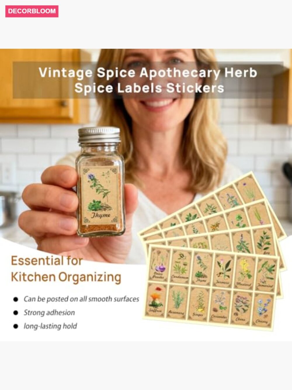 48 Vintage Herb Spice Labels for Jars, Apothecary Stickers, Kitchen Organization - Picture 7 of 7